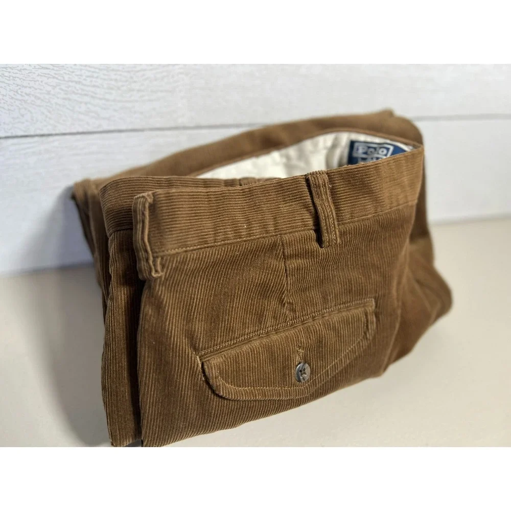 Polo Ralph Lauren Mens 38x30 Corduroy Pants Pleated Cuffed Brown Vintage